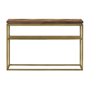 Faye Rustic Brown Wood Console Table with Shelf and Antique Brass Metal Base - Furniture City (CA)l