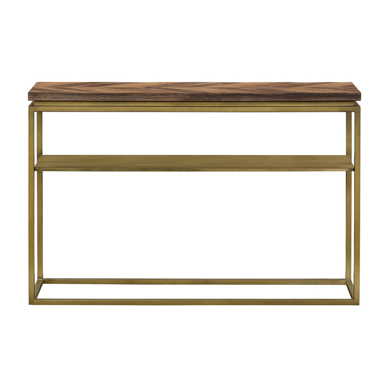 Faye Rustic Brown Wood Console Table with Shelf and Antique Brass Metal Base - Furniture City (CA)l