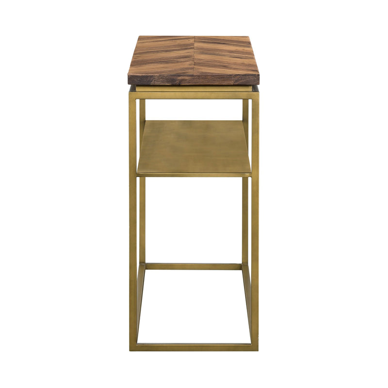 Faye Rustic Brown Wood Console Table with Shelf and Antique Brass Metal Base - Furniture City (CA)l
