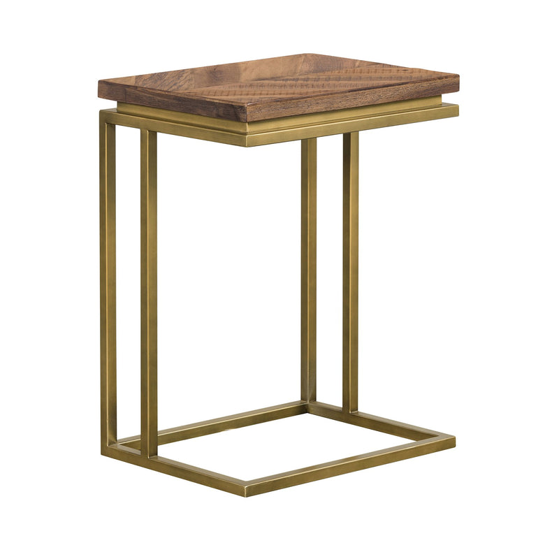 Faye Rustic Brown Wood C-Shape End table with Antique Brass Base - Furniture City (CA)l