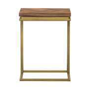 Faye Rustic Brown Wood C-Shape End table with Antique Brass Base - Furniture City (CA)l