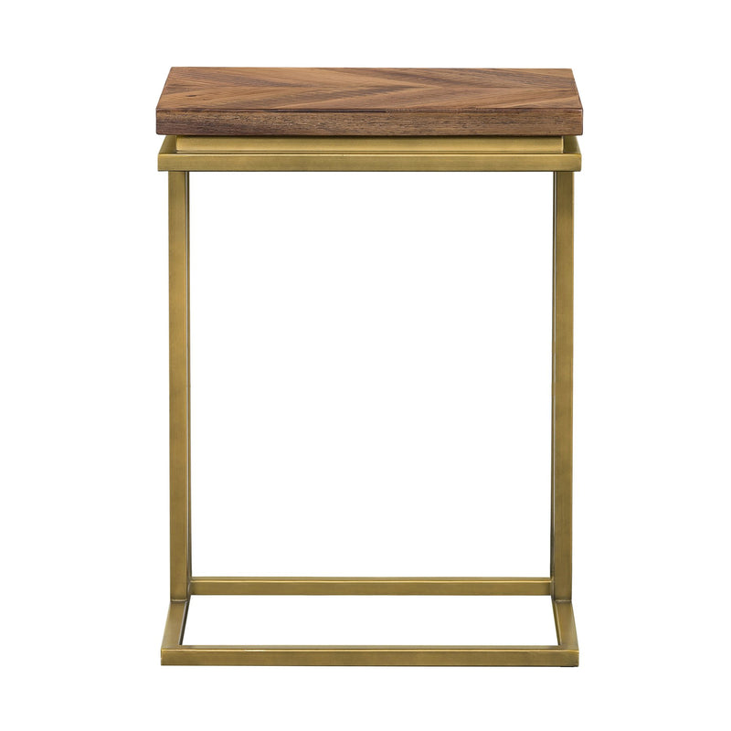 Faye Rustic Brown Wood C-Shape End table with Antique Brass Base - Furniture City (CA)l