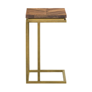 Faye Rustic Brown Wood C-Shape End table with Antique Brass Base - Furniture City (CA)l