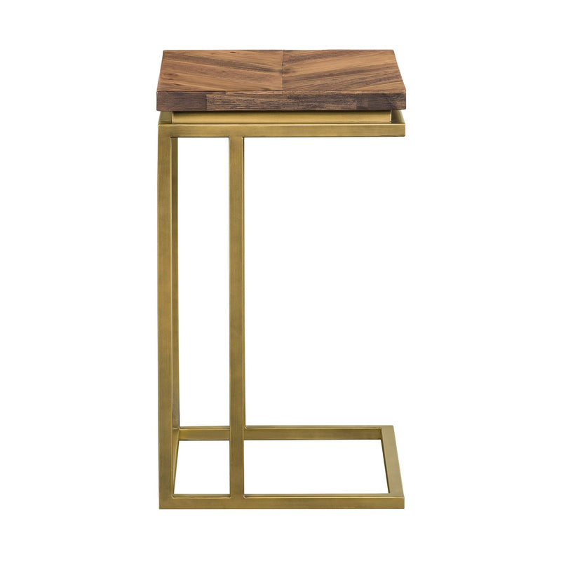 Faye Rustic Brown Wood C-Shape End table with Antique Brass Base - Furniture City (CA)l