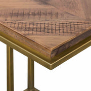 Faye Rustic Brown Wood C-Shape End table with Antique Brass Base - Furniture City (CA)l