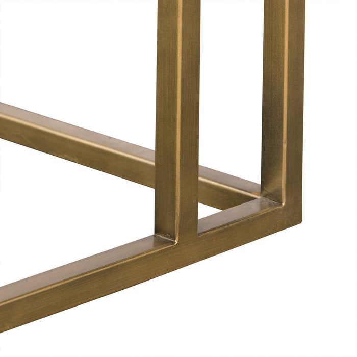 Faye Rustic Brown Wood C-Shape End table with Antique Brass Base