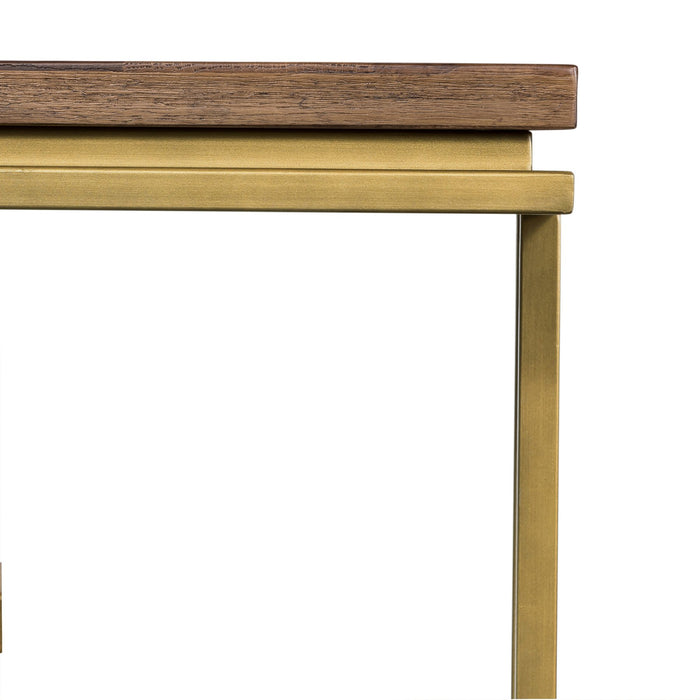 Faye Rustic Brown Wood C-Shape End table with Antique Brass Base