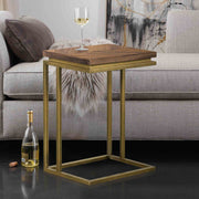 Faye Rustic Brown Wood C-Shape End table with Antique Brass Base - Furniture City (CA)l