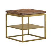 Faye Rustic Brown Wood Side table with Shelf and Antique Brass Base - Furniture City (CA)l