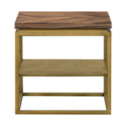 Faye Rustic Brown Wood Side table with Shelf and Antique Brass Base - Furniture City (CA)l