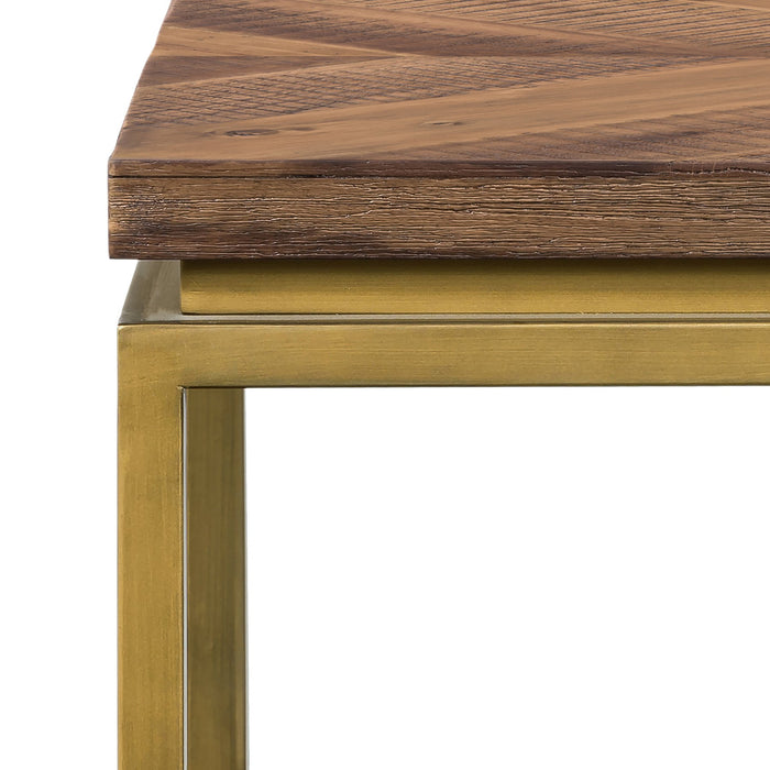 Faye Rustic Brown Wood Side table with Shelf and Antique Brass Base