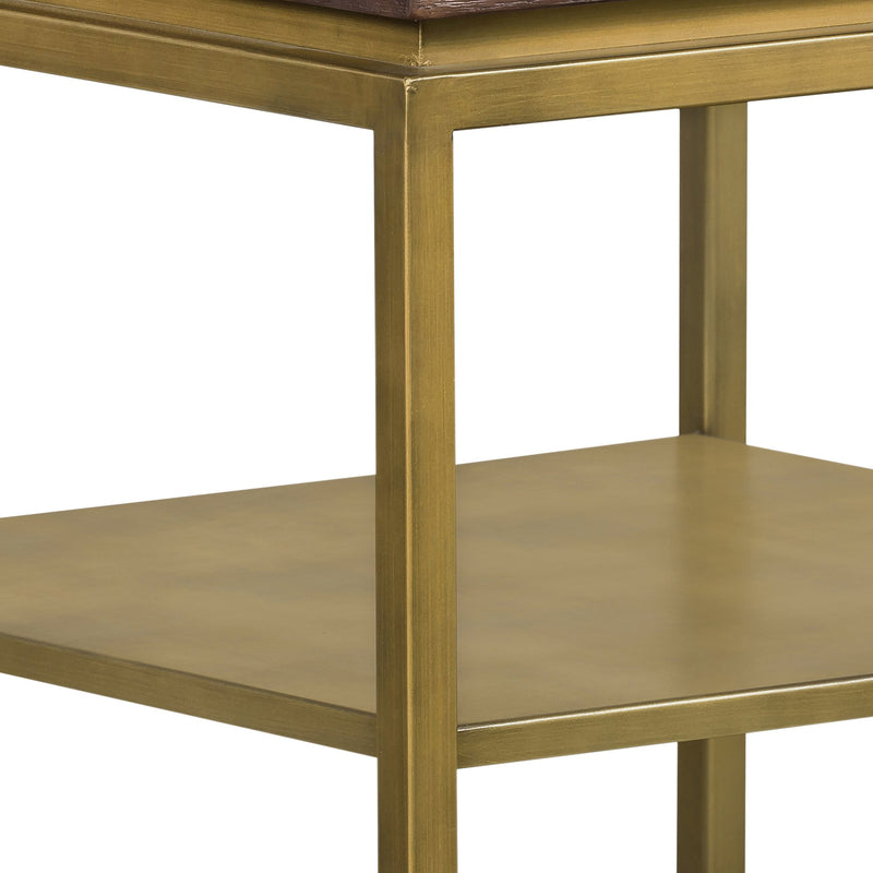 Faye Rustic Brown Wood Side table with Shelf and Antique Brass Base - Furniture City (CA)l