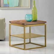 Faye Rustic Brown Wood Side table with Shelf and Antique Brass Base - Furniture City (CA)l