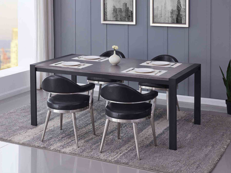 Tessa Contemporary Dining Table in Matte Black Finish and Gray Walnut Top