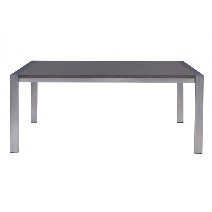 Tessa Contemporary Dining Table in Brushed Stainless Steel and Gray Walnut Top