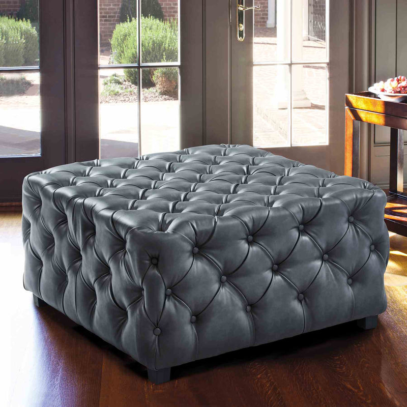 Taurus Contemporary Ottoman in Gray Faux Leather with Wood Legs - Furniture City (CA)l