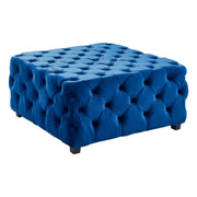 Taurus Contemporary Ottoman in Blue Velvet with Wood Legs - Furniture City (CA)l