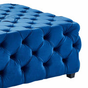 Taurus Contemporary Ottoman in Blue Velvet with Wood Legs - Furniture City (CA)l