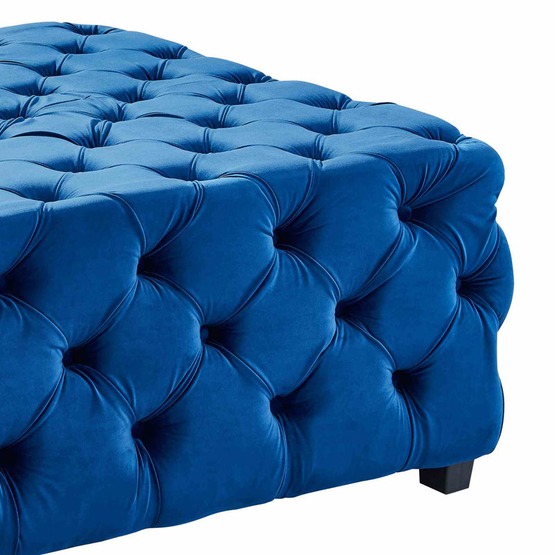 Taurus Contemporary Ottoman in Blue Velvet with Wood Legs - Furniture City (CA)l