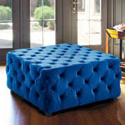 Taurus Contemporary Ottoman in Blue Velvet with Wood Legs - Furniture City (CA)l