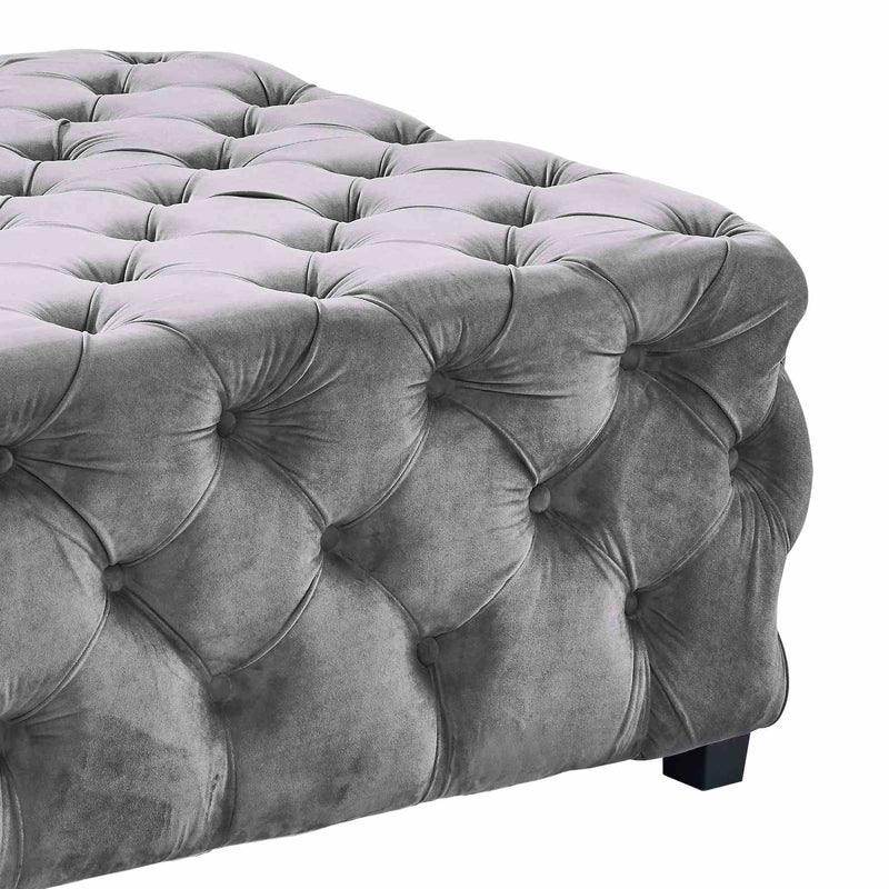 Taurus Contemporary Ottoman in Gray Velvet with Wood Legs - Furniture City (CA)l