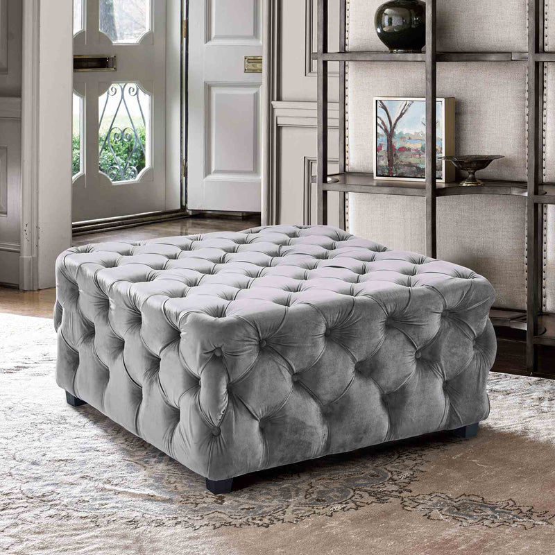 Taurus Contemporary Ottoman in Gray Velvet with Wood Legs - Furniture City (CA)l