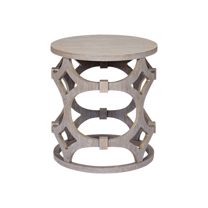 Tuxedo Round End Table with Gray Finish and Gray Top
