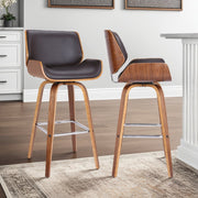 Tyler 26" Counter Height Swivel Brown Faux Leather and Walnut Wood Bar Stool - Furniture City (CA)l