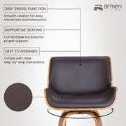 Tyler 26" Counter Height Swivel Brown Faux Leather and Walnut Wood Bar Stool - Furniture City (CA)l
