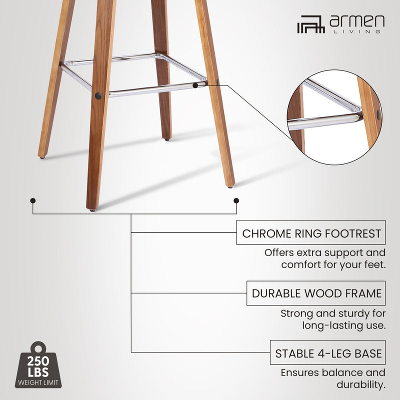 Tyler 30" Bar Height Swivel Brown Faux Leather and Walnut Wood Bar Stool - Furniture City (CA)l