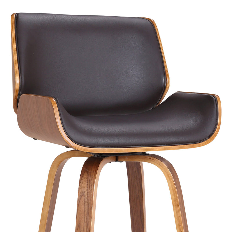 Tyler 30" Bar Height Swivel Brown Faux Leather and Walnut Wood Bar Stool - Furniture City (CA)l