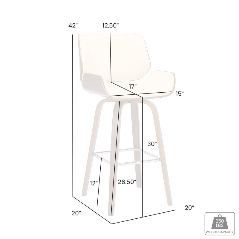 Tyler 30" Bar Height Swivel Brown Faux Leather and Walnut Wood Bar Stool - Furniture City (CA)l