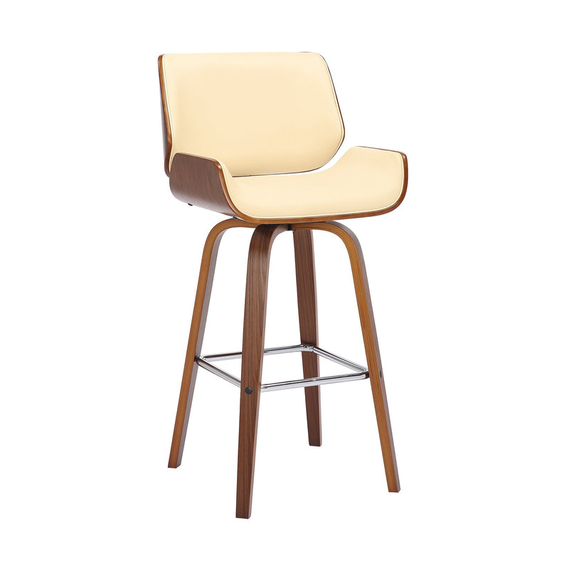 Tyler 26" Counter Height Swivel Cream Faux Leather and Walnut Wood Bar Stool - Furniture City (CA)l