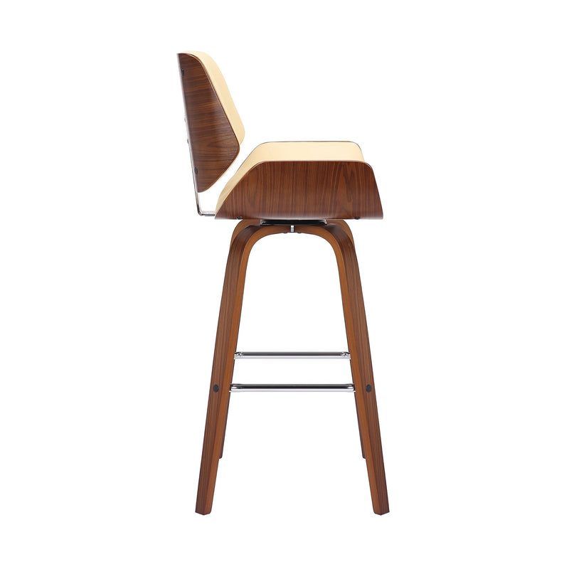 Tyler 26" Counter Height Swivel Cream Faux Leather and Walnut Wood Bar Stool - Furniture City (CA)l