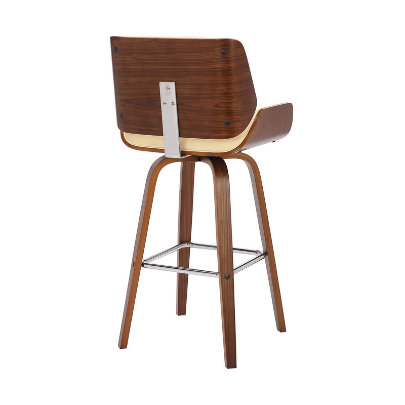 Tyler 26" Counter Height Swivel Cream Faux Leather and Walnut Wood Bar Stool - Furniture City (CA)l