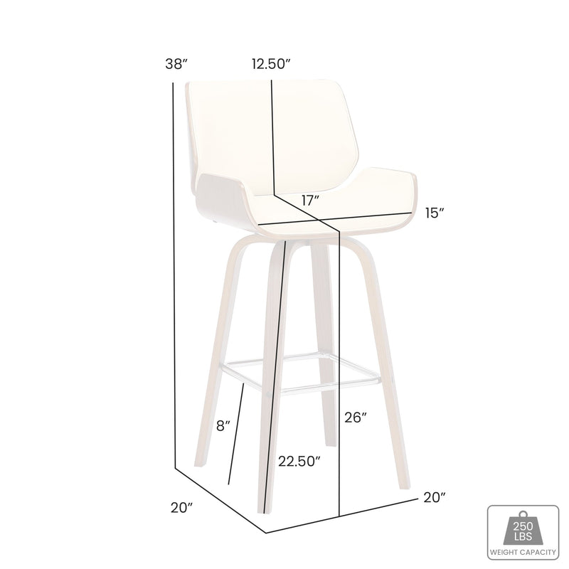 Tyler 26" Counter Height Swivel Cream Faux Leather and Walnut Wood Bar Stool - Furniture City (CA)l