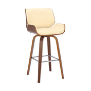 Tyler 30" Bar Height Swivel Cream Faux Leather and Walnut Wood Bar Stool - Furniture City (CA)l