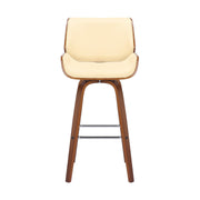 Tyler 30" Bar Height Swivel Cream Faux Leather and Walnut Wood Bar Stool - Furniture City (CA)l
