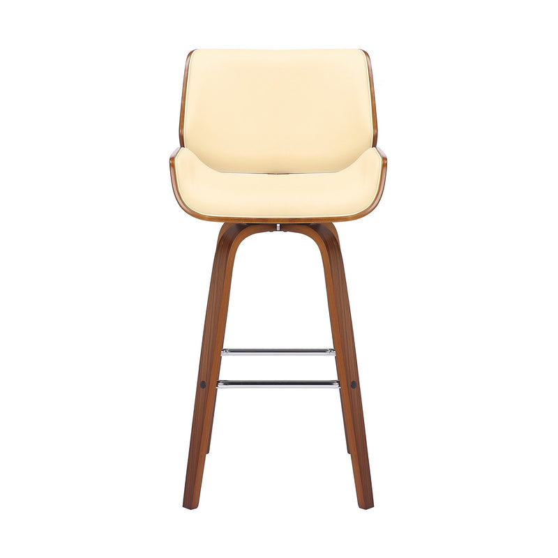 Tyler 30" Bar Height Swivel Cream Faux Leather and Walnut Wood Bar Stool - Furniture City (CA)l
