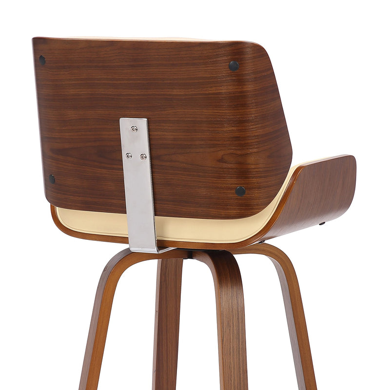 Tyler 30" Bar Height Swivel Cream Faux Leather and Walnut Wood Bar Stool - Furniture City (CA)l