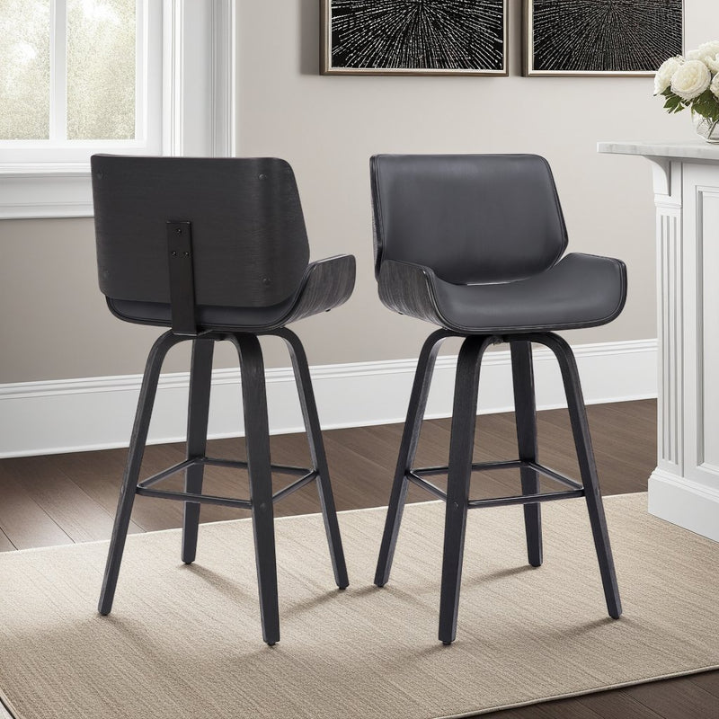 Tyler 26" Counter Height Swivel Gray Faux Leather and Black Wood Bar Stool - Furniture City (CA)l
