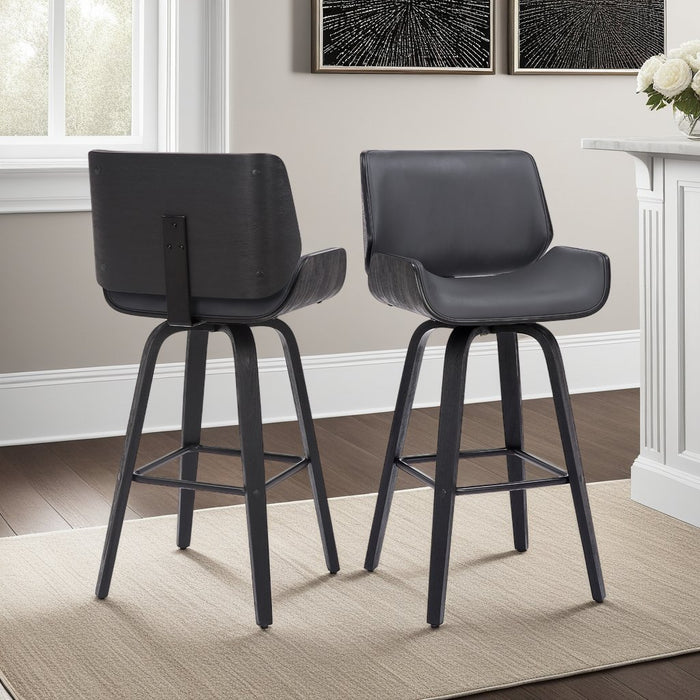 Tyler 26" Counter Height Swivel Gray Faux Leather and Black Wood Bar Stool