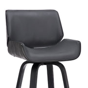 Tyler 26" Counter Height Swivel Gray Faux Leather and Black Wood Bar Stool - Furniture City (CA)l