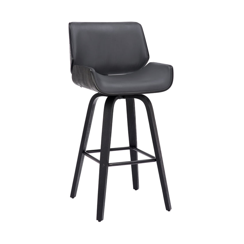 Tyler 30" Bar Height Swivel Gray Faux Leather and Black Wood Bar Stool - Furniture City (CA)l