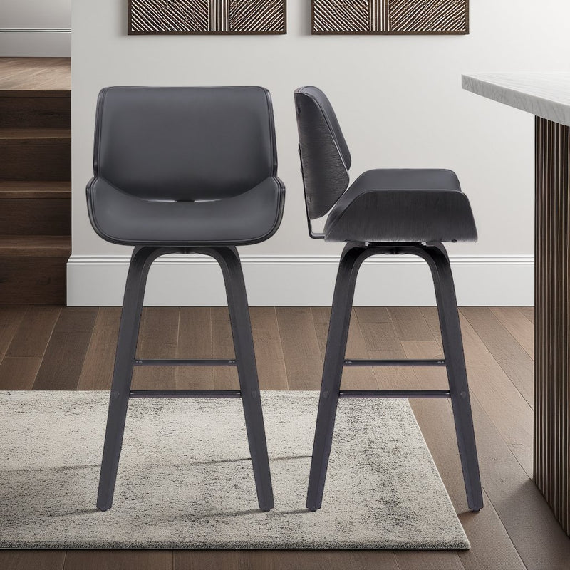 Tyler 30" Bar Height Swivel Gray Faux Leather and Black Wood Bar Stool - Furniture City (CA)l