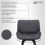 Tyler 30" Bar Height Swivel Gray Faux Leather and Black Wood Bar Stool - Furniture City (CA)l