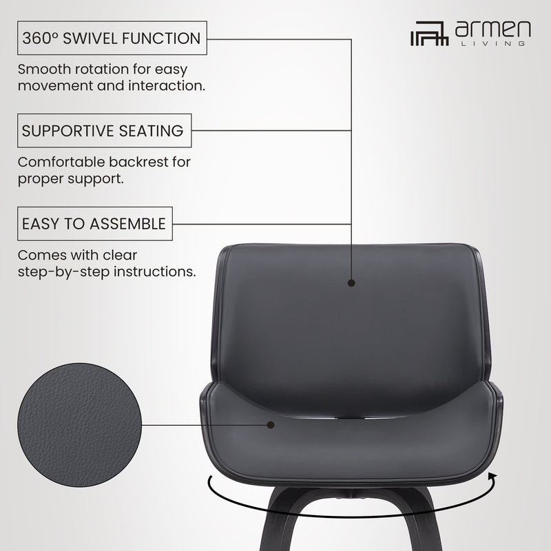 Tyler 30" Bar Height Swivel Gray Faux Leather and Black Wood Bar Stool - Furniture City (CA)l