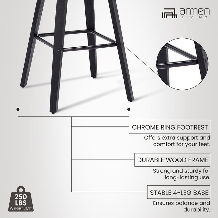 Tyler 30" Bar Height Swivel Gray Faux Leather and Black Wood Bar Stool