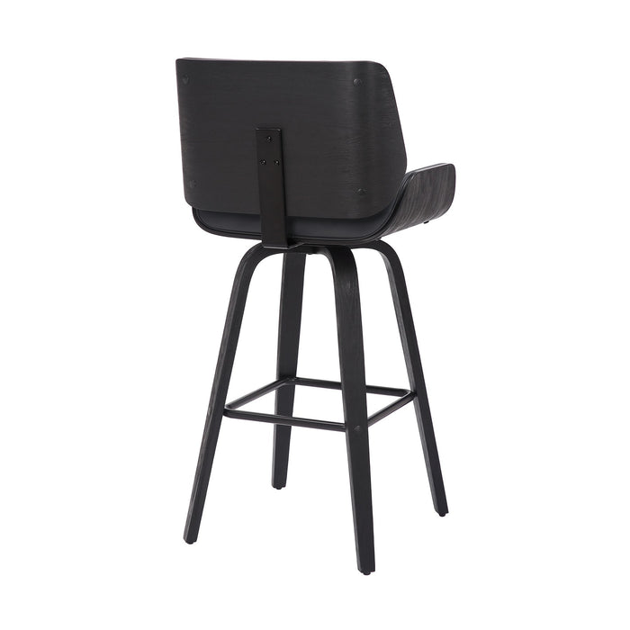 Tyler 30" Bar Height Swivel Gray Faux Leather and Black Wood Bar Stool