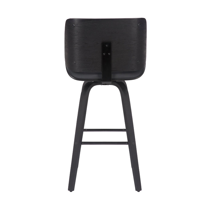 Tyler 30" Bar Height Swivel Gray Faux Leather and Black Wood Bar Stool